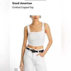 NEW GOOD AMERICAN Women Lg Crinkled Lined Cropped Top in Cloud White nwot